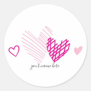 Pegatina Redonda Los corazones rosados personalizaron a los