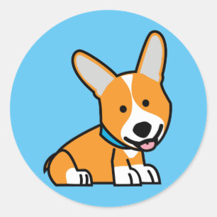 Pegatina Redonda Los Corgis del Corgi persiguen el Pembroke feliz