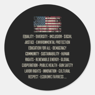Pegatina Redonda Los demócratas valoran la igualdad la diversidad l