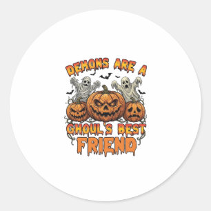 Pegatina Redonda Los demonios son amigos de los ghouls Calabazas Mo