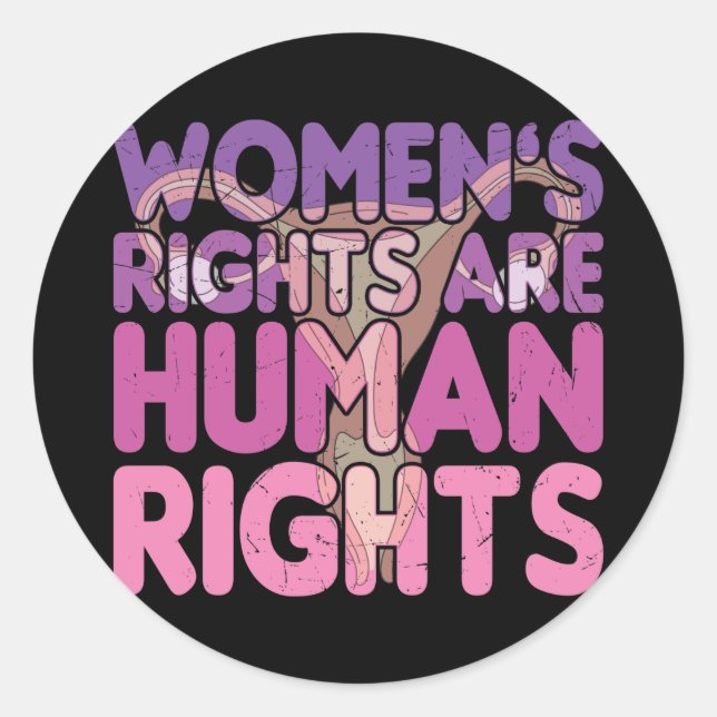 Pegatina Redonda Los derechos de la mujer son derechos humanos (Anverso)