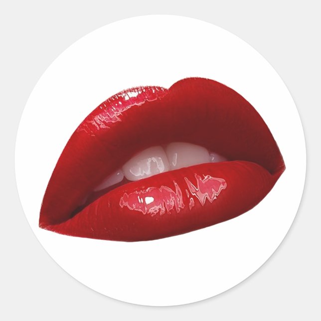 Pegatina Redonda Los despiadados labios rojos de pintalabios de muj (Anverso)