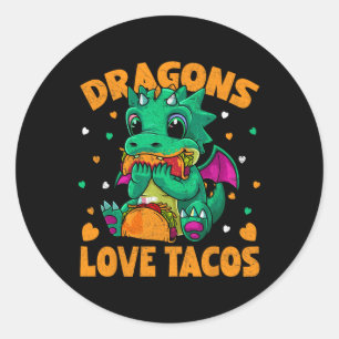 Pegatina Redonda Los dragones aman a los tacos graciosos amantes de
