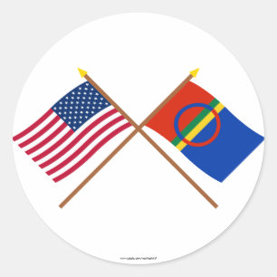 Pegatina Redonda Los E.E.U.U. y banderas cruzadas Sapmi