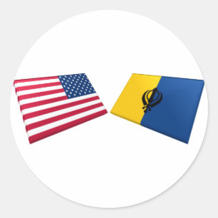 Pegatina Redonda Los E.E.U.U. y banderas de Khalistan