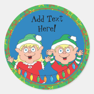 Pegatina Redonda Los elfos de Navidad.Personalizar