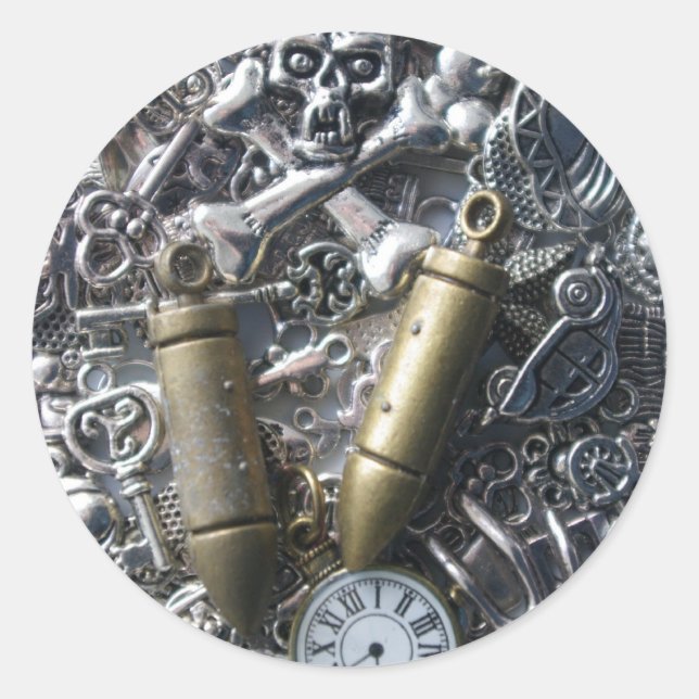 Pegatina Redonda Los encantos del Steampunk (Anverso)
