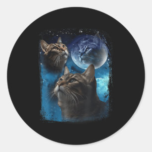 Pegatina Redonda Los Gatos Aúllan En Moon Funny Vintage Tres Alumno