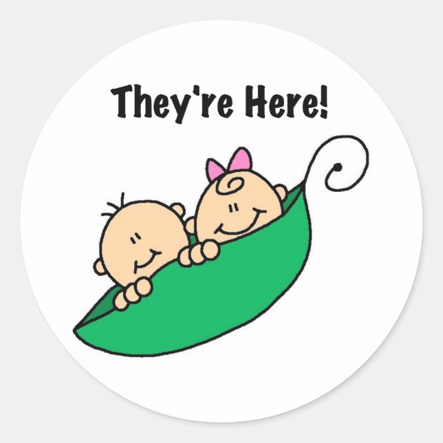 Pegatina Redonda Los gemelos están aquí (Anverso)