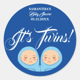 Pegatina Redonda Los gemelos Fiesta Baby Shower Blue. Servilletas