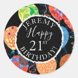 Pegatina Redonda Los globos de cumpleaños 21 añaden nombre y edad