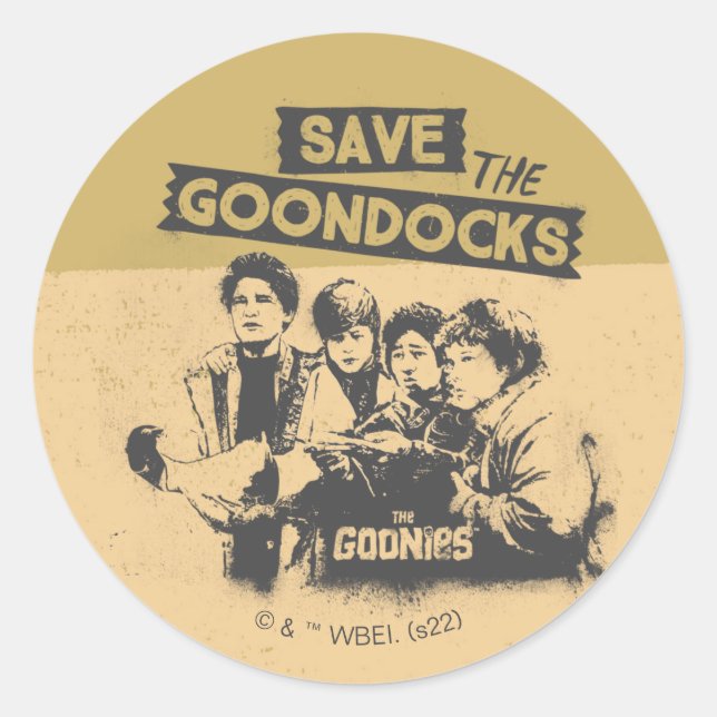 Pegatina Redonda Los Goonies "Salven Los Docks Goon" (Anverso)