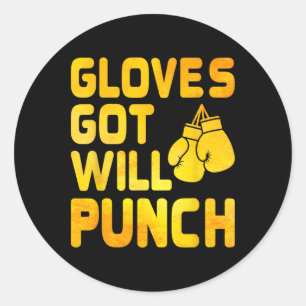 Pegatina Redonda Los Guantes Golpean A La Fuerza Deportiva De Boxer