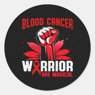 Pegatina Redonda Los Guerreros Del Cáncer De Sangre Son Cinta Roja