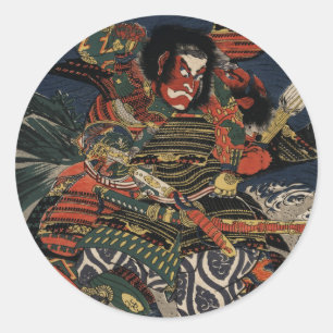 Pegatina Redonda Los guerreros samurai Tadanori y Noritsune