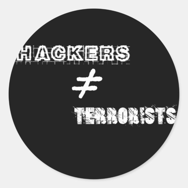 Pegatina Redonda Los hackers no son iguales a los terroristas (Anverso)