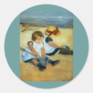 Pegatina Redonda Los hijos de Mary Cassatt en la playa (1884)