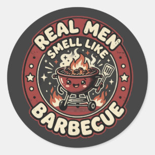 Pegatina Redonda Los hombres de verdad huelen a BBQ Regalo divert