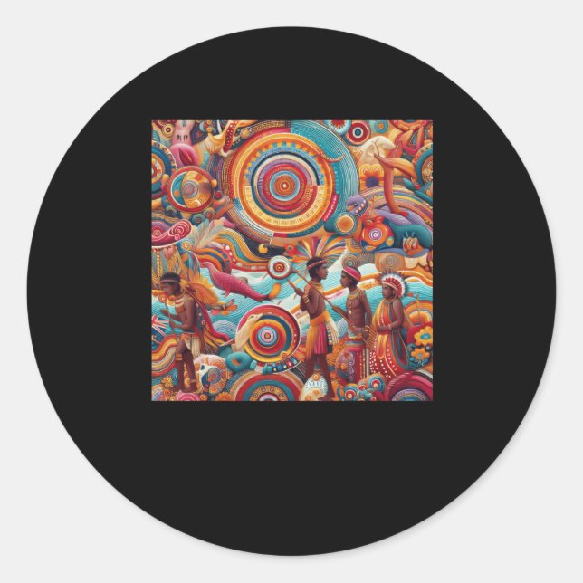Pegatina Redonda Los Indígenas Del Arte Pared Aborígenes Australian (Anverso)
