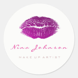 Pegatina Redonda Los labios de beso maquillan belleza Fuchsia blanc