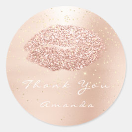 Pegatina Redonda Los labios del beso Rosa Confetti Oro 16 Gracias N