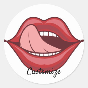 Pegatina Redonda Los labios rojos abren la boca, trueno