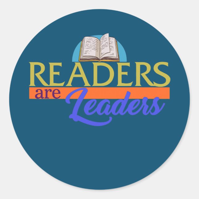 Pegatina Redonda Los Lectores Son Líderes Leer Libro Nerd Book Worm (Anverso)