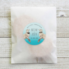 Pegatina Redonda Los leones marinos Verde azulado Azul Moderno Boda