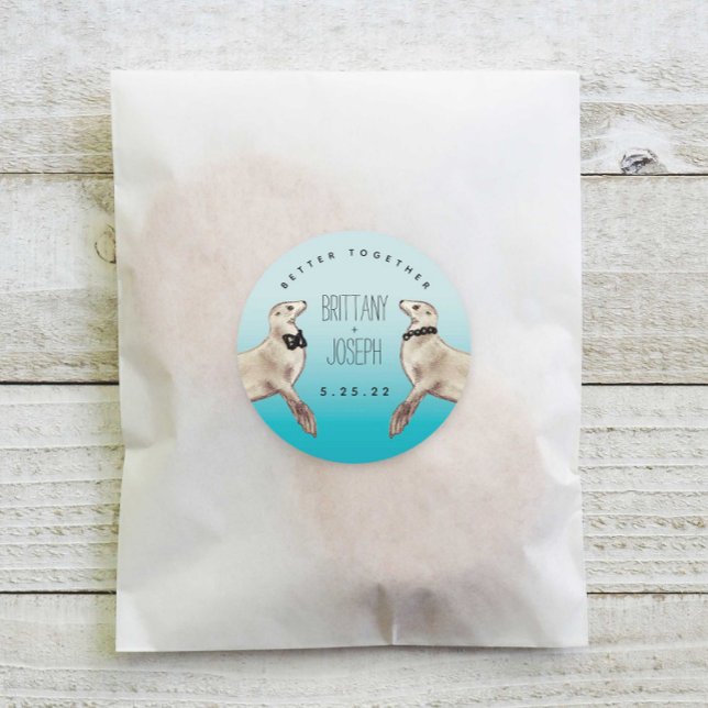 Pegatina Redonda Los leones marinos Verde azulado Azul Moderno Boda (Subido por el creador)