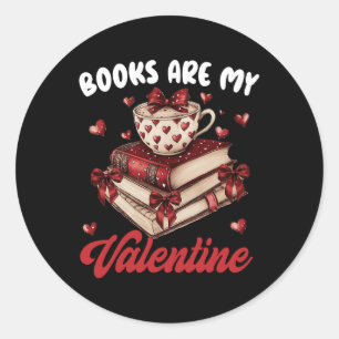 Pegatina Redonda Los libros son mi día de San Valentín divertido pa