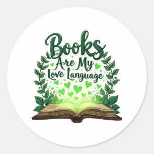 Pegatina Redonda Los libros son mi lenguaje de amor leyendo bibliot