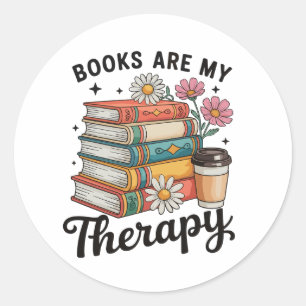 Pegatina Redonda Los libros son mi terapia floral retro amante de l