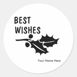 Pegatina Redonda Los Mejores Deseos Con Dos Hojas Holly