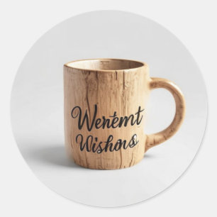 Pegatina Redonda Los Mejores Deseos: Taza de Taller de Madera Hecha