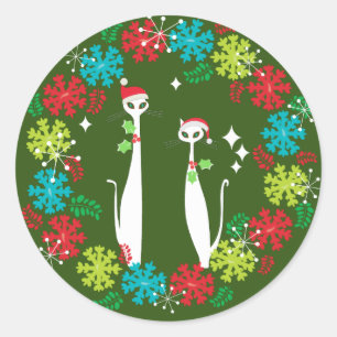 Pegatina Redonda Los modernos Navidades gatos de Guay de mediados d