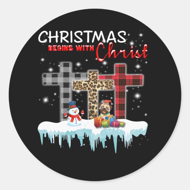 Pegatina Redonda Los navidades comienzan con Cristo (Anverso)