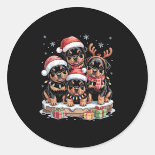 Pegatina Redonda Los Navidades de Cute Rottweiler cachorran a los a