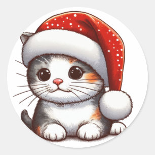Pegatina Redonda Los Navidades de Feliz Kitten