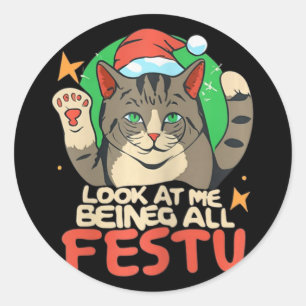 Pegatina Redonda Los Navidades De Gatos Divertidos Me Ven Como Un F