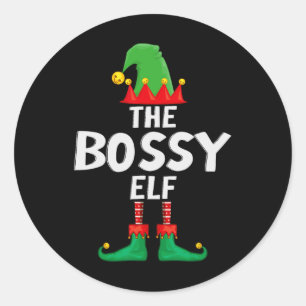 Pegatina Redonda Los Navidades de la familia Bossy Elf