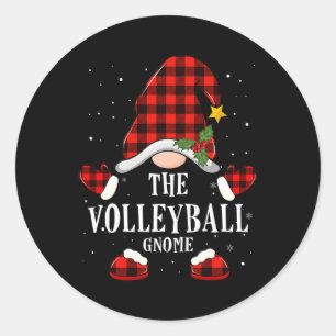 Pegatina Redonda Los Navidades de voleibol Gnome Buffalo Plaid Paja