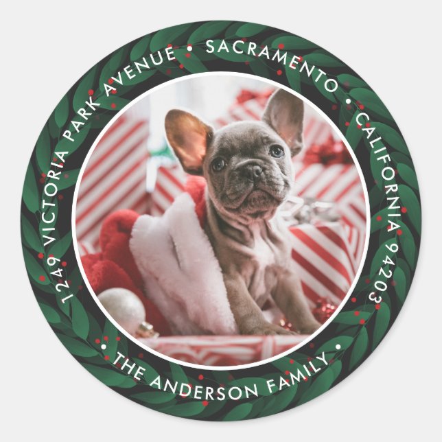 Pegatina Redonda Los Navidades de Wreath de verde devuelven las eti (Anverso)