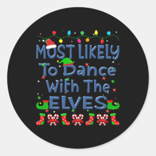 Pegatina Redonda Los navidades Más Probables De Bailar Con Los Elfv