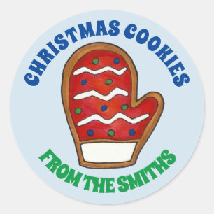 Pegatina Redonda Los Navidades Red Mitten Cookie Son Personalizados