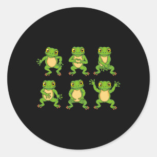 Pegatina Redonda Los niños amantes de la rana cortan ranas bailando