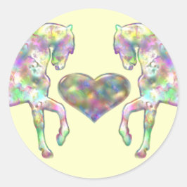 Pegatina Redonda Los niños Caballo y Corazón de Amor