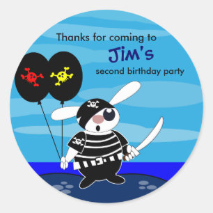 Pegatina Redonda Los niños cumpleaños gracias Pegatina: Conejo el P