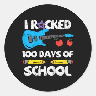 Pegatina Redonda Los Niños Rodearon 100 Días De Guitarra Escolar 10
