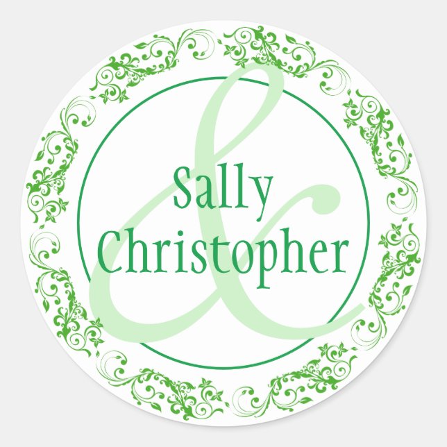 Pegatina Redonda Los nombres de novia y novio juntos. (Anverso)