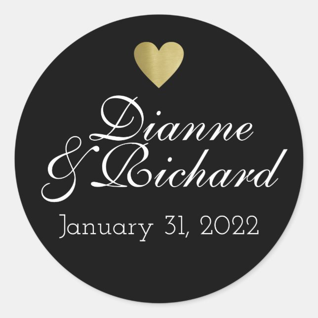 Pegatina Redonda los nombres de pareja aman el negro (Anverso)